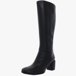 Vince Maggie Black Leather Wide Calf Knee High Heeled Boots